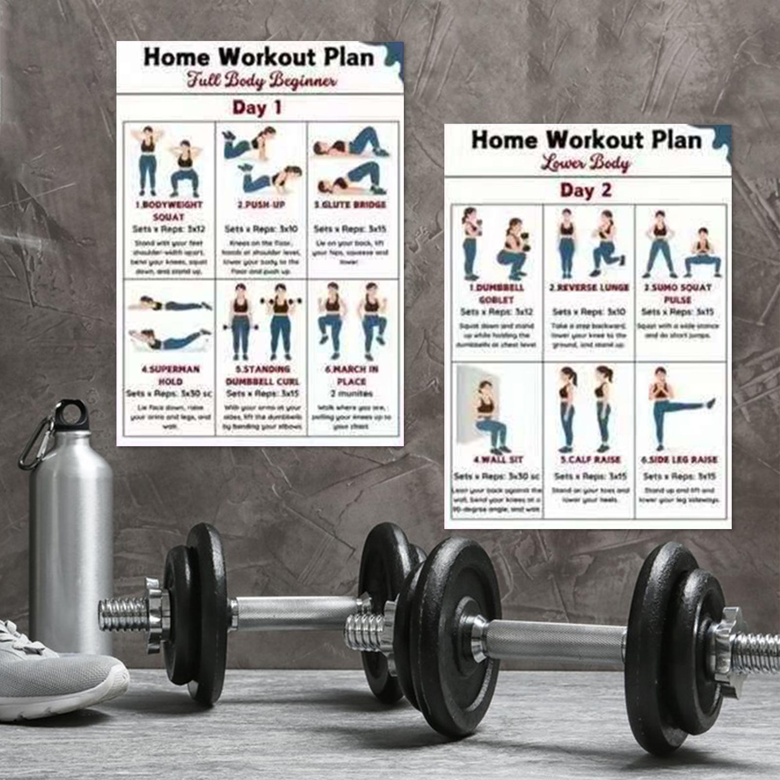 Home Gym In Apartment - Dumbbell Training Poster Set Yoga Challenge