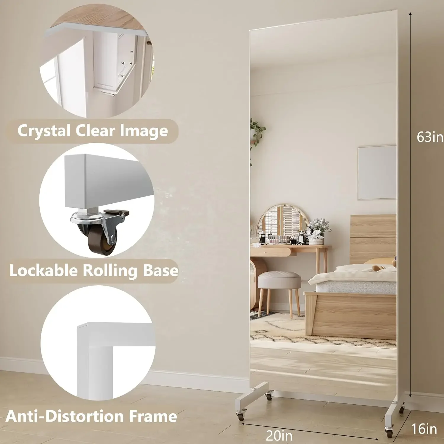 Rolling Floor Mirror With Whee - огляд і ціна Home Gym Yoga Room